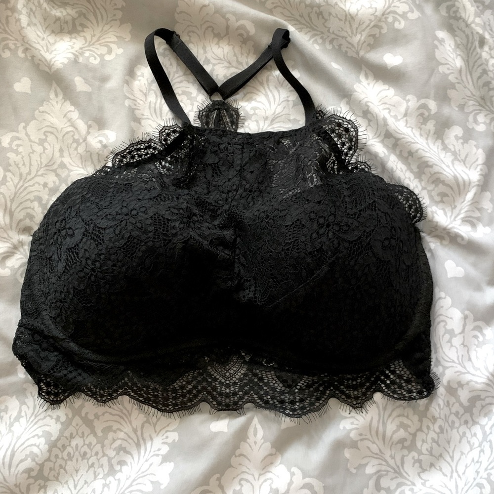 Pink M-DD black lace high neck bralette